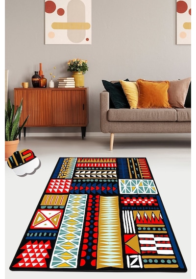 Chilai Home Asimetrik Colorful Dekoratif, Kaymaz Taban, Antibakteriyel, Yıkanabilir Halı Djt Çok Renkli