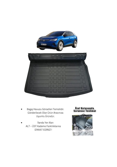 Sahler Volkswagen Id.4 2020+ Uyumlu 4.5d Premium Havuzlu Oto Paspas Ve Liner Marka 3d Üst Bagaj Havu