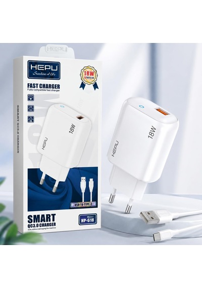 Hepu Hp-618 18w 3a Hızlı Şarj Adaptörü İos Uyumlu Lightning Kablo Dahil Qualcomm Quick Charge Destekli 18 W