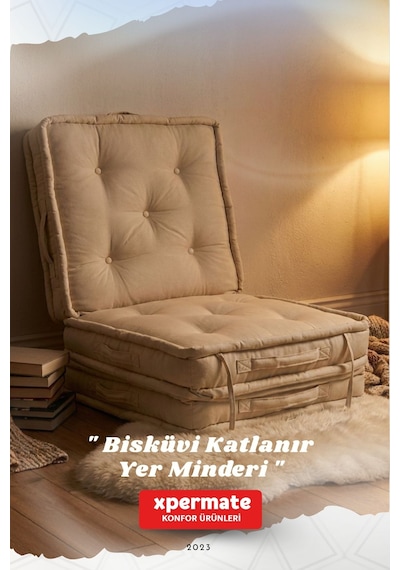 Yer Minderi Katlanır Uzanma Minderi Bahçe Balkon Teras Oyun Odası Krem
