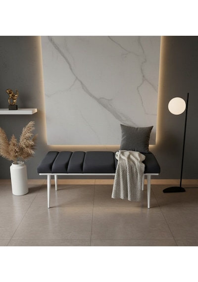 Özcan Metal Beyaz Metal Ayaklı Metal Kasalı Bench Mutfak Salon Antre Yatak Odası Balkon Puf Bank Lacivert