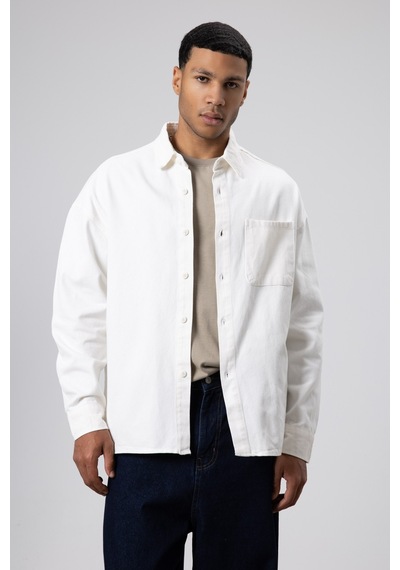 Vamos Oversize Gabardin Gömlek Ceket Beyaz