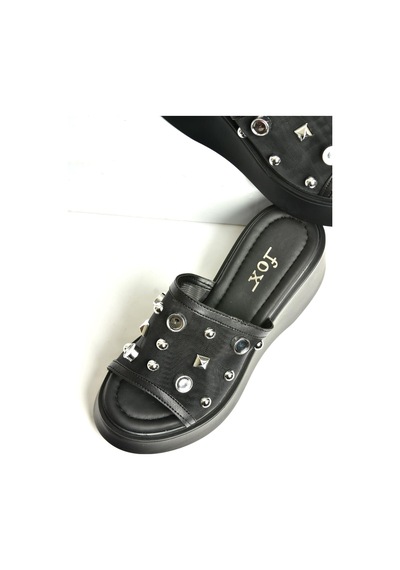 Fox Shoes U973622009 Siyah Kalın Tabanlı Kadın Terlik Siyah-suni Deri Siyah