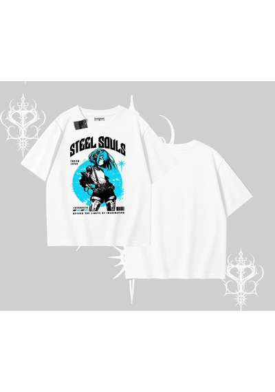 Startmore Startmore Oversize Tshirt Anime Cyberpunk Kız Baskılı Beyaz