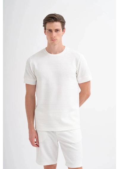 Cazador Polo Yaka Regular Fit Örme Dokulu Tişört 4207 Ekru