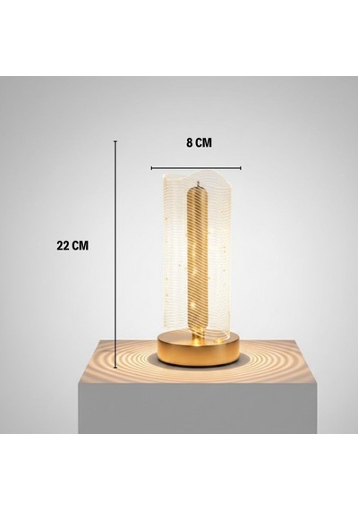 Dalgalı Silindirik Kristal Çizgili Model Led Masa Lambası Gold Tabanlı, Dokunmatik, 3 Renk Işık Modlu, Şarjlı Modern Dekoratif Gece Lambası 5570 Beyaz