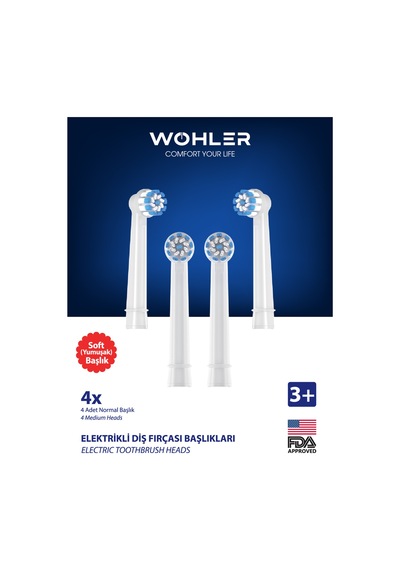 Wohler Şarjlı Ve Pilli Diş Fırçası Yedek Başlığı Oral-b Uyumlu 4 Adet Yumuşak - Çocuk Ve Yetişkin