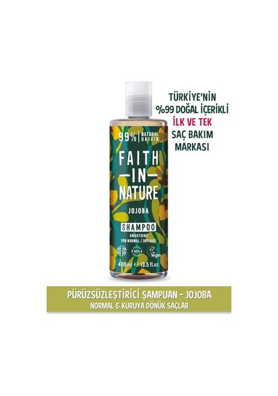 Faith in Nature %99 Doğal Pürüzsüzleştirici Şampuan Jojoba Normal & Kuruya Dönük Saçlar İçin 400 ML