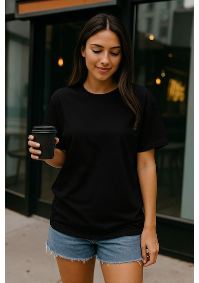 Kadın Siyah %100 Pamuk Oversize Basic Tişört Rahat Kalıp Relaxed Bisiklet Yaka T-shirt Çok Renkli Kadın Siyah %100 Pamuk Oversize Basic Tişört Rahat Kalıp Relaxed Bisiklet Yaka T-shirt Çok Renkli