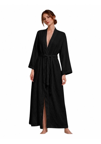 Estewomanfashion Müslin %100 Pamuk Kimono & Kaftan Siyah