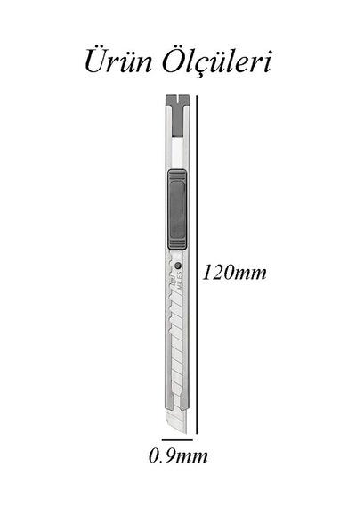 Maket Bıçağı 9mm Metal Cep Boy Falçata Kaymaz Kilitli 9mm Bıçaklı Paslanmaz Dar Maket Bıçağı Metal Küçük Boy Falçata