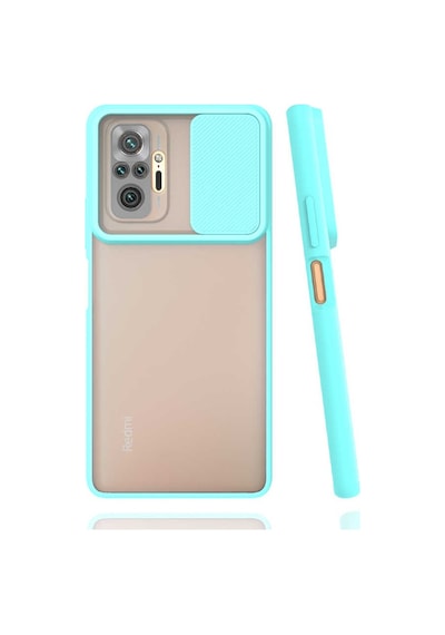 Noktaks - Xiaomi Uyumlu Xiaomi Redmi Note 10 Pro - Kılıf Slayt Sürgülü Arkası Buzlu Lensi Kapak - Turkuaz