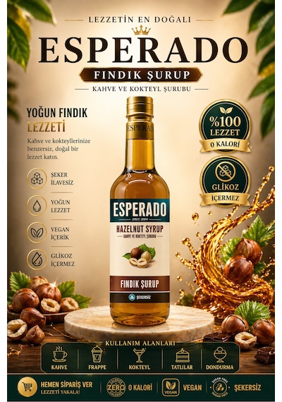 Şekersiz Sugar Free Fındık Aromalı Kahve & Kokteyl Şurubu - 750 Ml Diğer