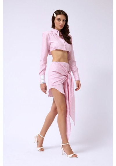 Etiler Collection Bağlamalı Çizgili Etek Pembe