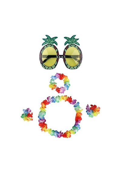 Renkli Ananas Gözlük, Taç, Kolye Ve Bileklik Seti Tdrtr
