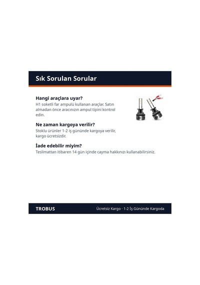Trobus Şimşek Etkili Mini Slim Led Xenon Far Ampulü H1 Beyaz 6000k