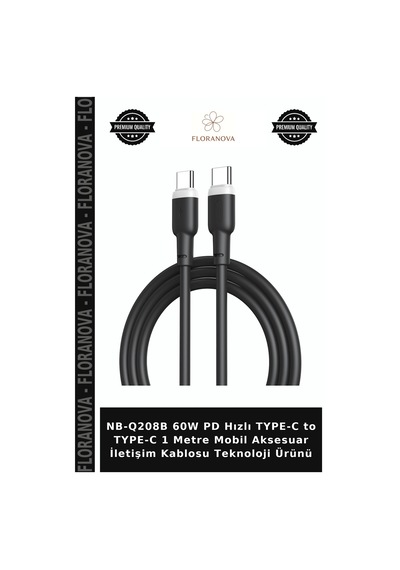 Nb-q208b 60w Pd Hızlı Type-c To Type-c 1 Metre Mobil Aksesuar İletişim Kablosu Teknoloji Ürünü