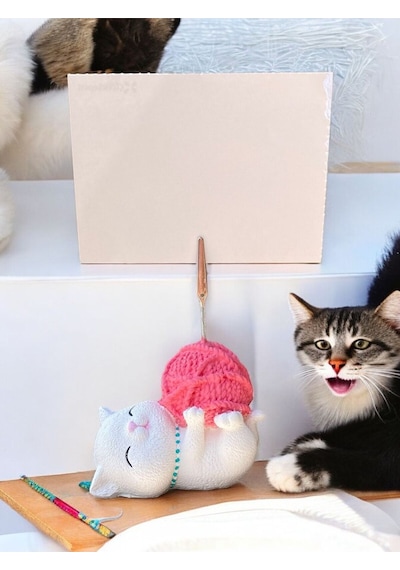 Tatlı Pembe Kawaii Yumaklı Kedi Fotoğraf Not Tutacak Ofis Masası Not Tutacağı Pembe
