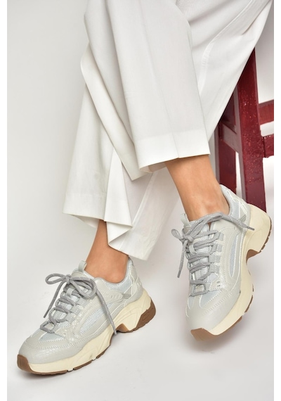 Fox Shoes U312414209 Gri Kalın Tabanlı Spor Ayakkabı Sneakers Gri-suni Deri Çok Renkli