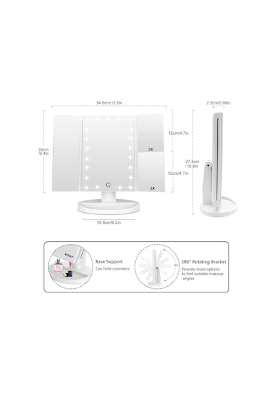 Valkyrie Led Işıklı Katlanabilir Makyaj Aynası Beyaz
