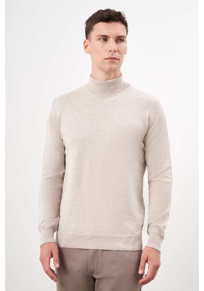 Morven Erkek Bej Basic Balıkçı Yaka Dynamic Fit Rahat Kesim Triko 26kc017002653 Bej Bej