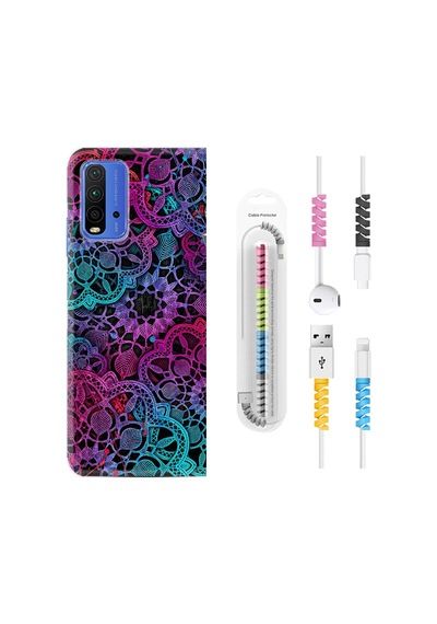 Xiaomi Redmi 9T Kılıf +Kablo Koruyucu Colurful Mandala 1667