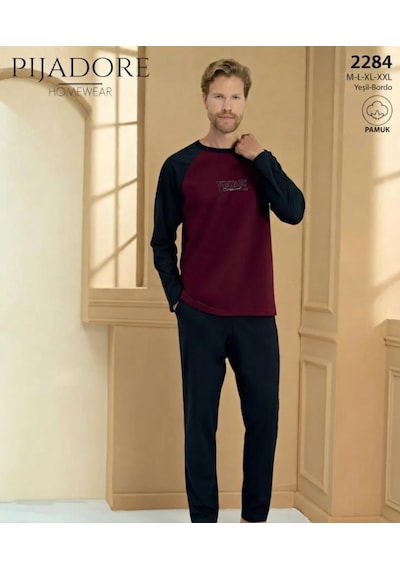 Pijadore Erkek %100 Pamuklu Uzun Kollu Pijama Takımı 2284 Bordo