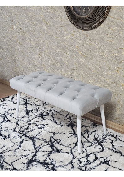 Zafir Beyaz Boyalı Sivriltme Ayaklı 90 Cm Puf Bench - Puf - Bench - Kasalı Oturak - Oturak - Yatak Ucu Puf Gri