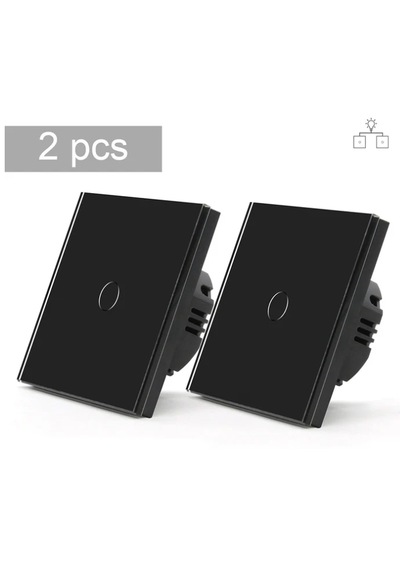 Dokunmatik Anahtarlar 2 Yönlü Kontrol Duvar Anahtarı Nötr Hat Gerektirmeyen 2'li Paket Cam Panel Siyah