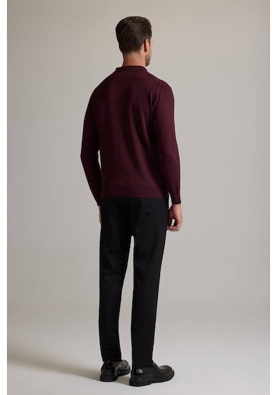 Erkek Bordo Polo Yaka Fermuarlı Triko
