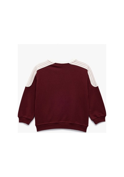 Koton Kız Bebek Şardonlu Pamuklu Uzun Kollu Renk Kontrastlı V Yaka Baskılı Sweatshirt Bordo