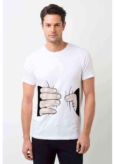 Handpres Baskılı Beyaz Erkek Tshirt