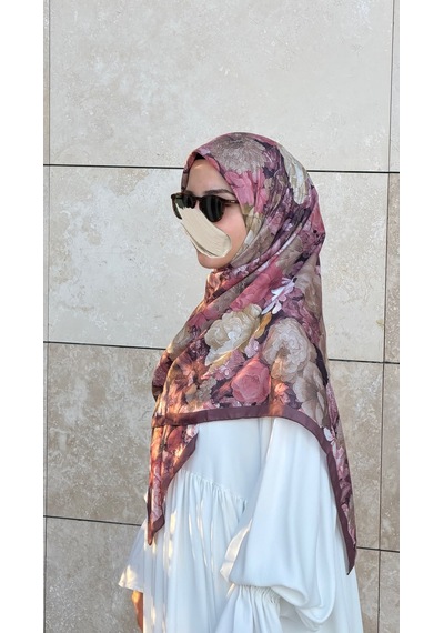 Qalortex Scarf Pamuklu Gonca Desen Eşarp - Gül Kurusu