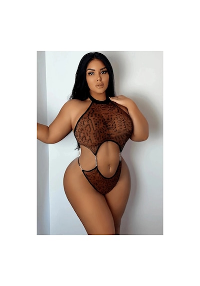 Ang Butik Kadın Leopar Desenli Büyük Bedenlere Uygun Babydoll Siyah-leopar