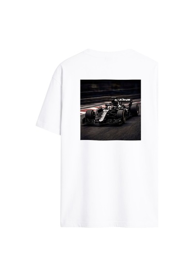 Black Nova Oversize Baskılı Unisex Tişört F1 Beyaz