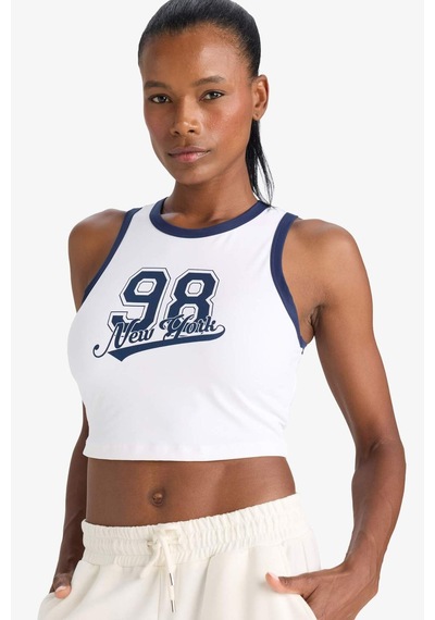 Defacto Defactofit Crop Baskılı Bisiklet Yaka Sporcu Atlet E7722ax25auwt34 Beyaz