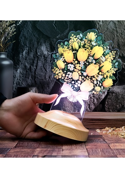 Sarı Lale Çiçek Buketi Led Lamba - Anneye Ve Sevgiliye Hediye, Solmayan Işıklı Şık Sarı Laleler Çiçek Lambası Sarı Lale Lamba