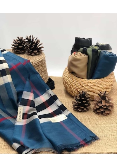 Burberry Şal Lacivert Kırmızı Lacivert Kırmızı