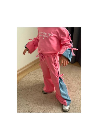 Toikids Kız Çocuk Kot Ve Fiyonk Detaylı İkili Takım Pembe