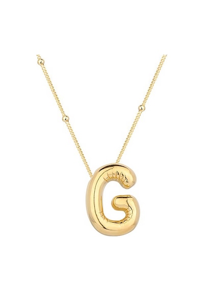 925 Ayar Gümüş Gold Balon G Harfi Kadın Kolye Beyaz