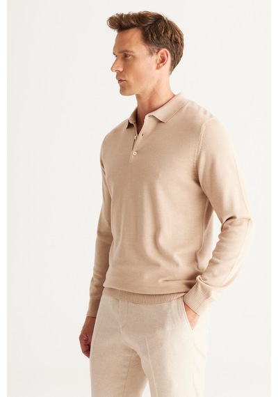 AC&Co / Altınyıldız Classics Erkek Bej Melanj Standart Fit Normal Kesim Polo Yaka Pamuklu Triko Kazak Bej Melanj AC&Co / Altınyıldız Classics Erkek Bej Melanj Standart Fit Normal Kesim Polo Yaka Pamuklu Triko Kazak Bej Melanj