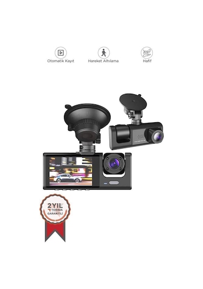 Ta-01 Siyah 1080p Araç İçi 3 Kameralı Lcd Ekranlı Gece Görüşlü , G-sensör , Geri Görüş Kamera