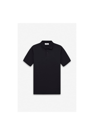 Süvari Siyah Regular Düz Nakışlı Pike Düğmeli Polo Yaka Tişört Sts1014000018-s09