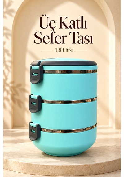 Sızdırmaz Yemek Taşıma Kabı Ayrılabilir Üç Katlı Sefer Tası Turkuaz