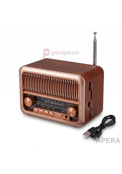 Nns Ns-3315bt Şarjlı Nostaljik Radyo Bluetooth Tws Usb Micro Kart Destekli Dekoratif Müzik Çalar 14cm Boyunda Açık Kahve