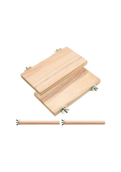 4 Pcs Kuş Levrek Standı Platform Oyuncak - Doğal Ahşap Kuş Kafesi Aksesuarları 2 Düz, 2 Digdörtgen