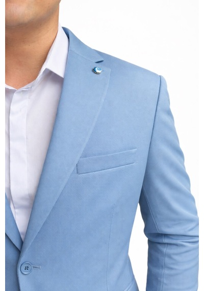 Plus Scorpion Slim Fit Pike Dokuma Erkek Blazer Ceket Modern Şık Günlük Kombin Mavi