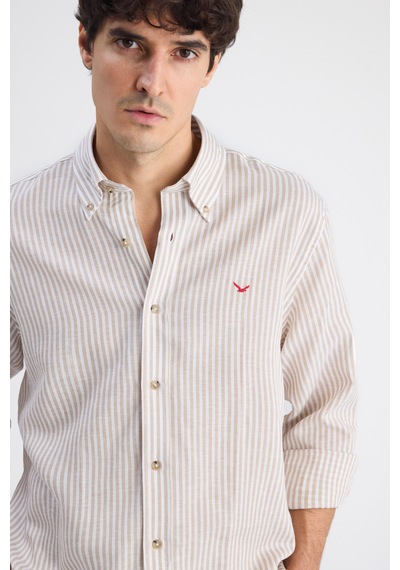 D'S Damat Ds Damat Comfort Bej Çizgili Gömlek 6hc02g816304m