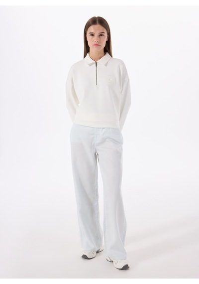 Mustang Ekru Kadın Fermuarlı Loose Fit Nakışlı Sweatshirt M5sl-swt1645