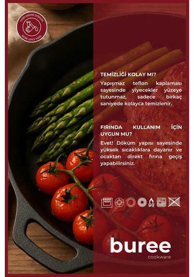 Buree Yuvarlak Teflon Kaplamalı Döküm Tava - Çap 26 Cm Siyah